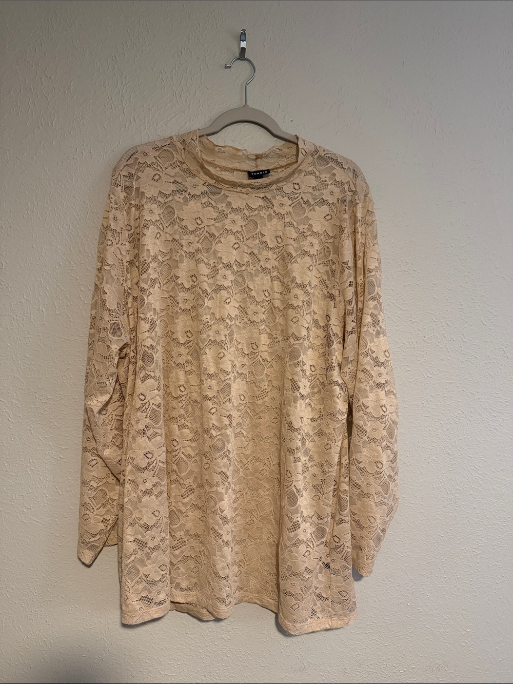 torrid Cream Lace Long Sleeve Crewneck Top
